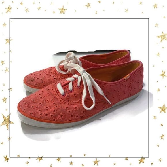 Keds Pink Eyelet Fabric Sneakers 8.5 - Picture 2 of 6